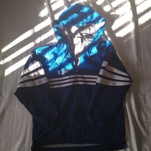 Addias windbreaker, jacket hooded, blue, good cond